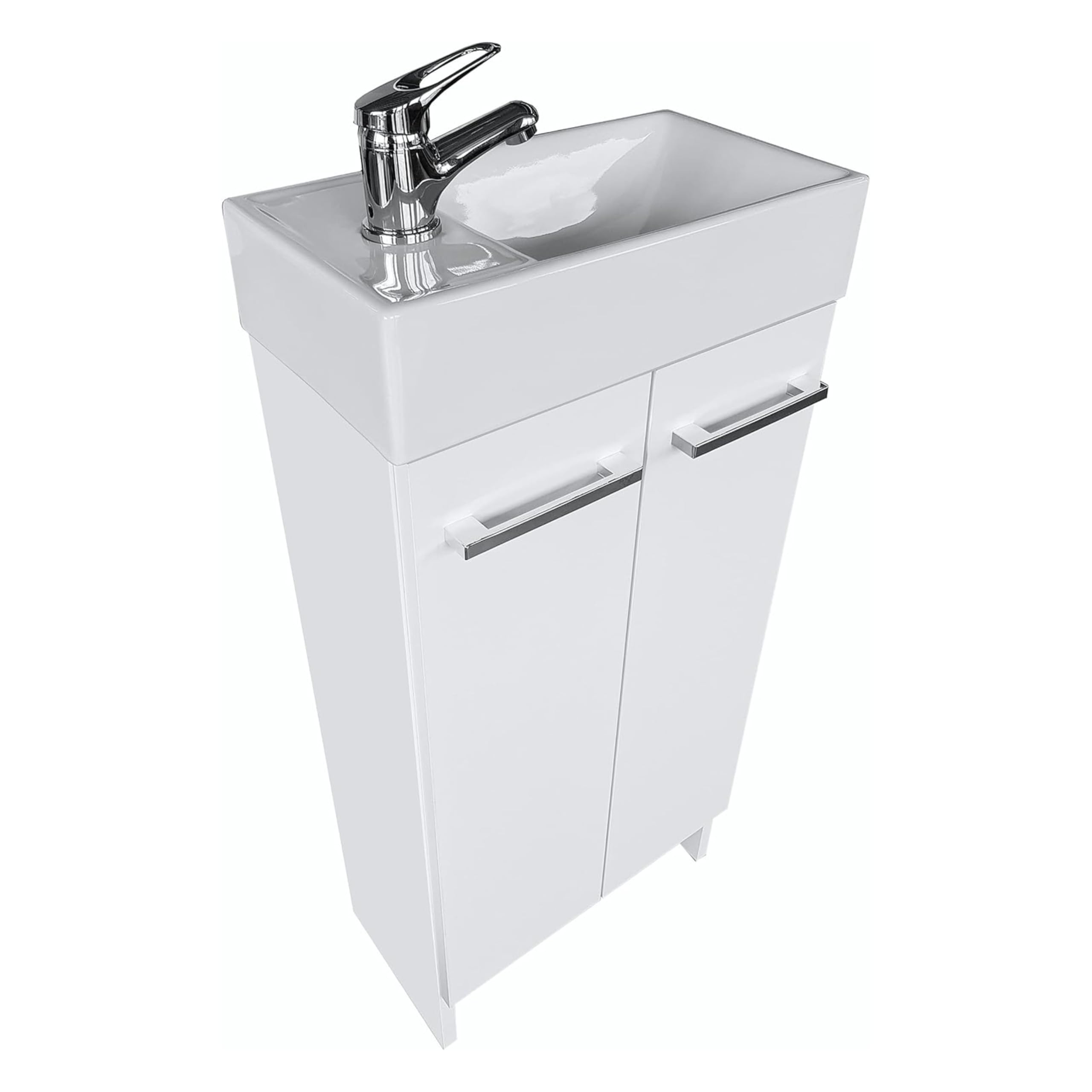 Lavandino Bagno con Mobiletto 41 cm Malibu, Ceramica, Mobile Bagno con Lavabo, Mobile Lavabo, Mobiletto Sotto Lavandino - Bianco
