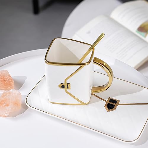 Miniatura 4 de FLLETY Taza de café juego de tazas de té tazas de café taza de viaje de cerámica taza con forma de bolso con platillo y cuchara tazas de Halloween