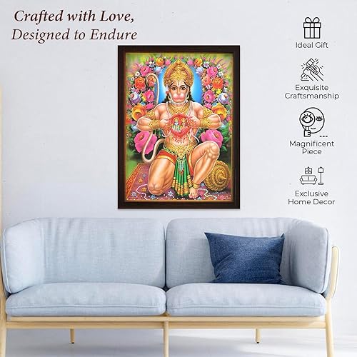 Miniatura 5 de Tienda de artesanía Hanuman mostrando a Sita Ram sentado en su corazón, un póster religioso hindú sagrado con marco para fines de adoración