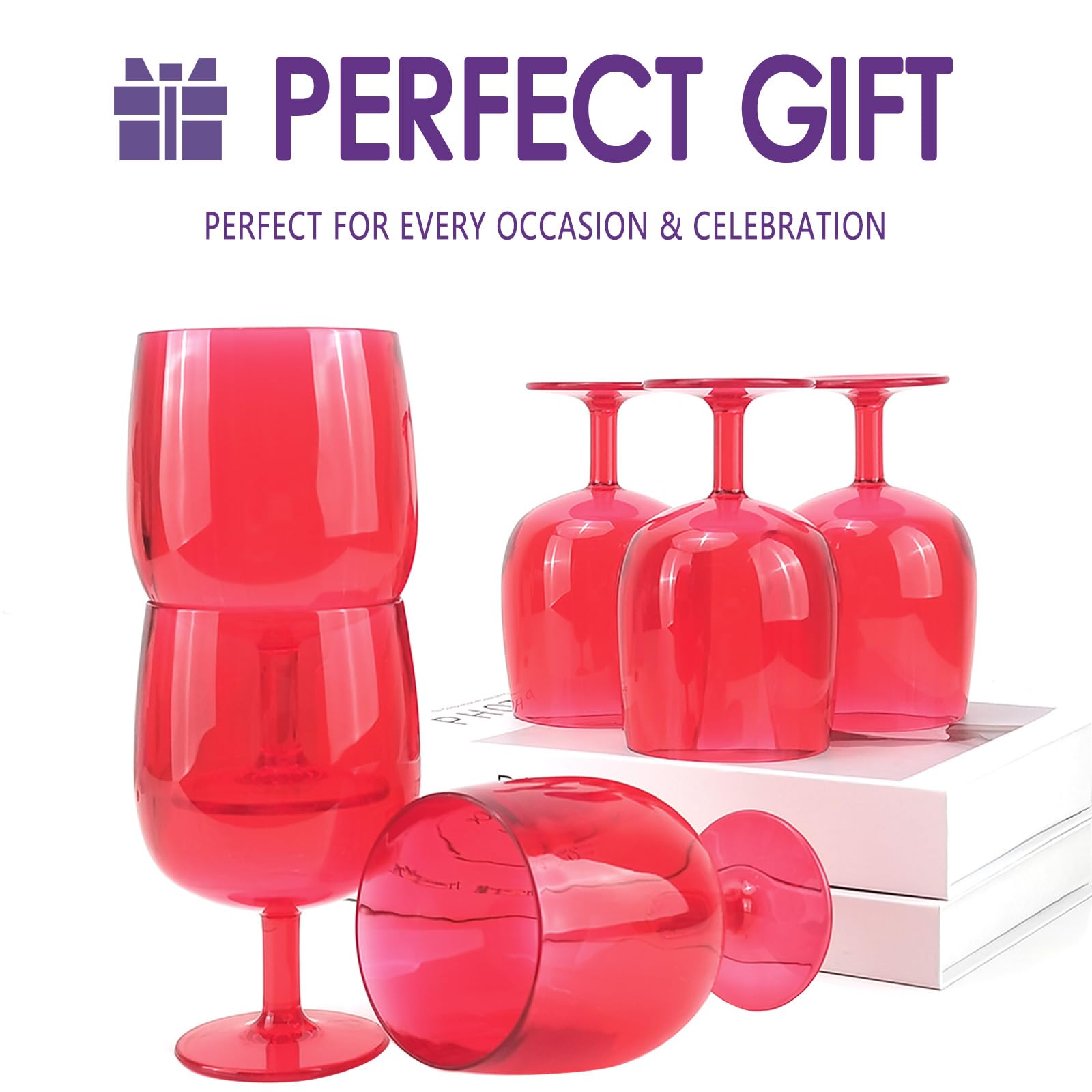 Lot de 6 gobelets empilables en acrylique - 355 ml - Gobelets incassables - Sans BPA - 14 cm de haut x 7,6 cm de diamètre - Pour une utilisation en intérieur et en extérieur (rouge)