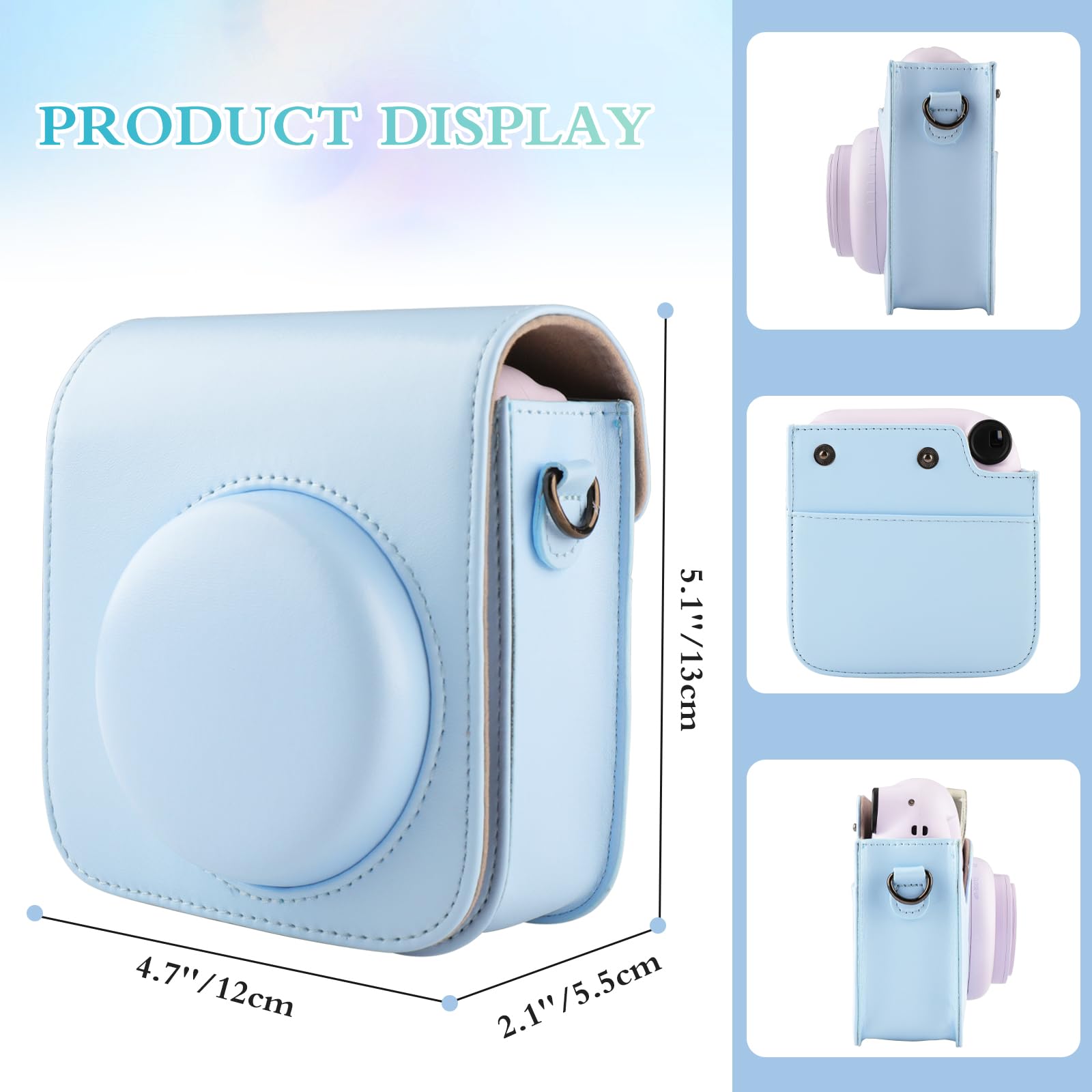 Custodia per Fotocamera Fujifilm Mini 12 in Pelle PU Compatibile Instax Mini, Cielo Blu