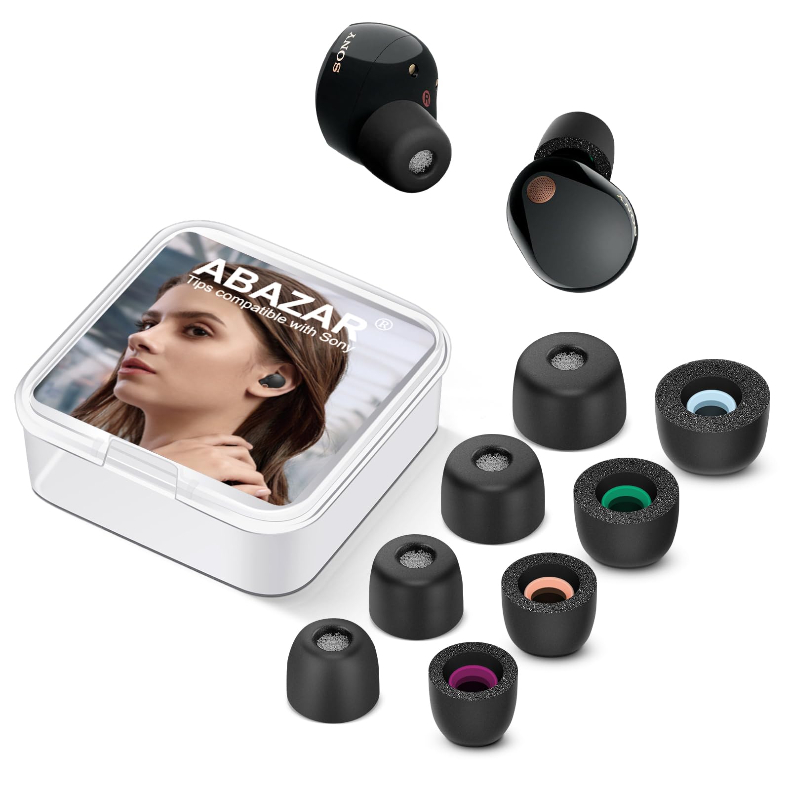 Memory Foam Tips for Sony WF-1000XM5 with Dust Mesh, Anti-Slip Replacement Ear Tips for Sony True Wireless Earphones，Fit in The Charging Case, Perfect Noise Cancellation, 4 Pairs (Mixed Sizes, Black)-image-35