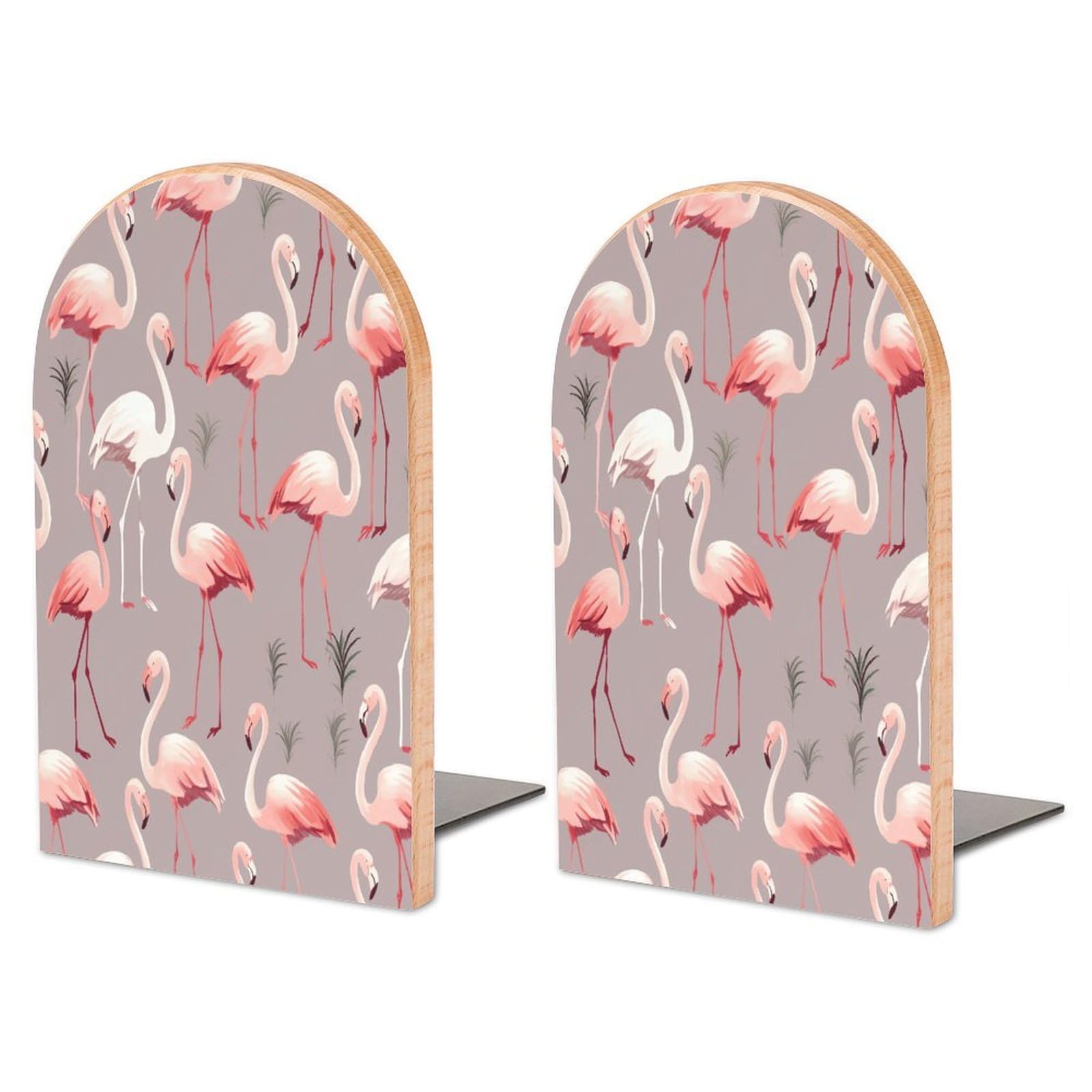 Pink Flamingo Pattern Bookend for Shelves Non-Skid Book Holder Modern Heavy Duty Bookend Stopper Metal Base Wood Book End Books Shelf Holder Home Decorative 1pair 6.7x3.9x4.7