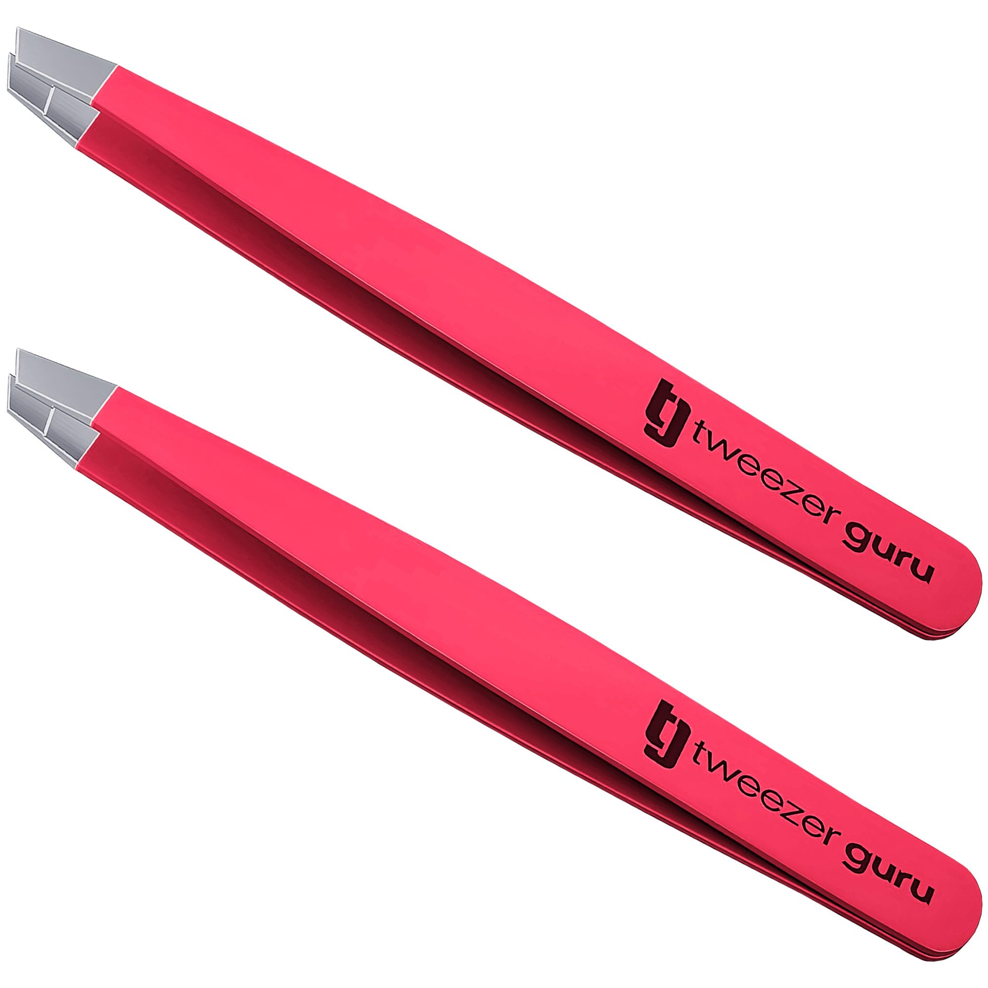 Tweezer Guru Tweezers for Women Facial Hair & Men – Precision Slant-Pointed Eyebrow Tweezer for Ingrown Hair, Blackhead & Splinter Removal (2 Bright Pink)