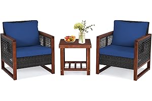 HAPPYGRILL Wood Bistro Set with Acacia Wood Frame
