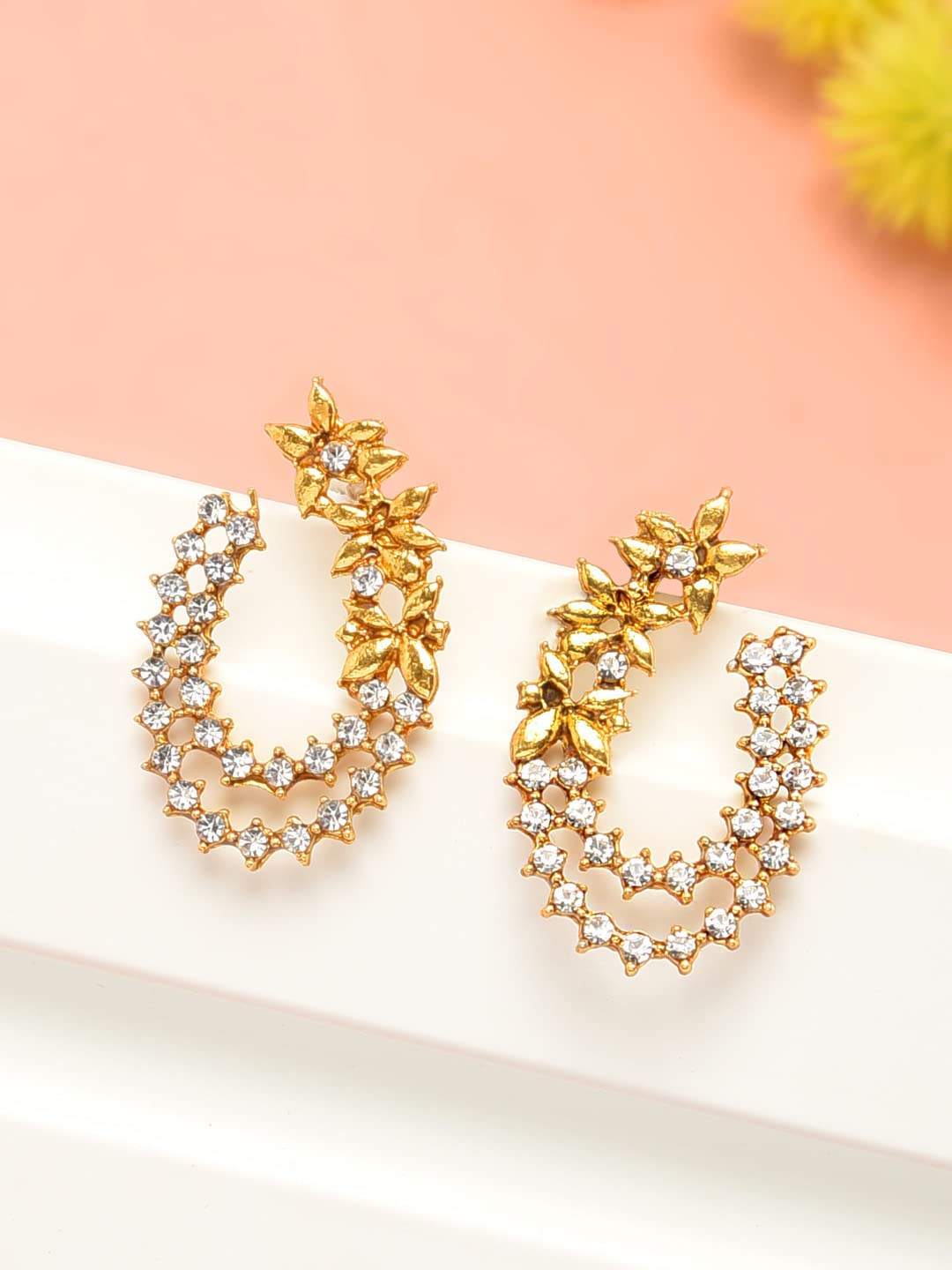 Antique Tone Floral Stud Earrings, Vintage Charm