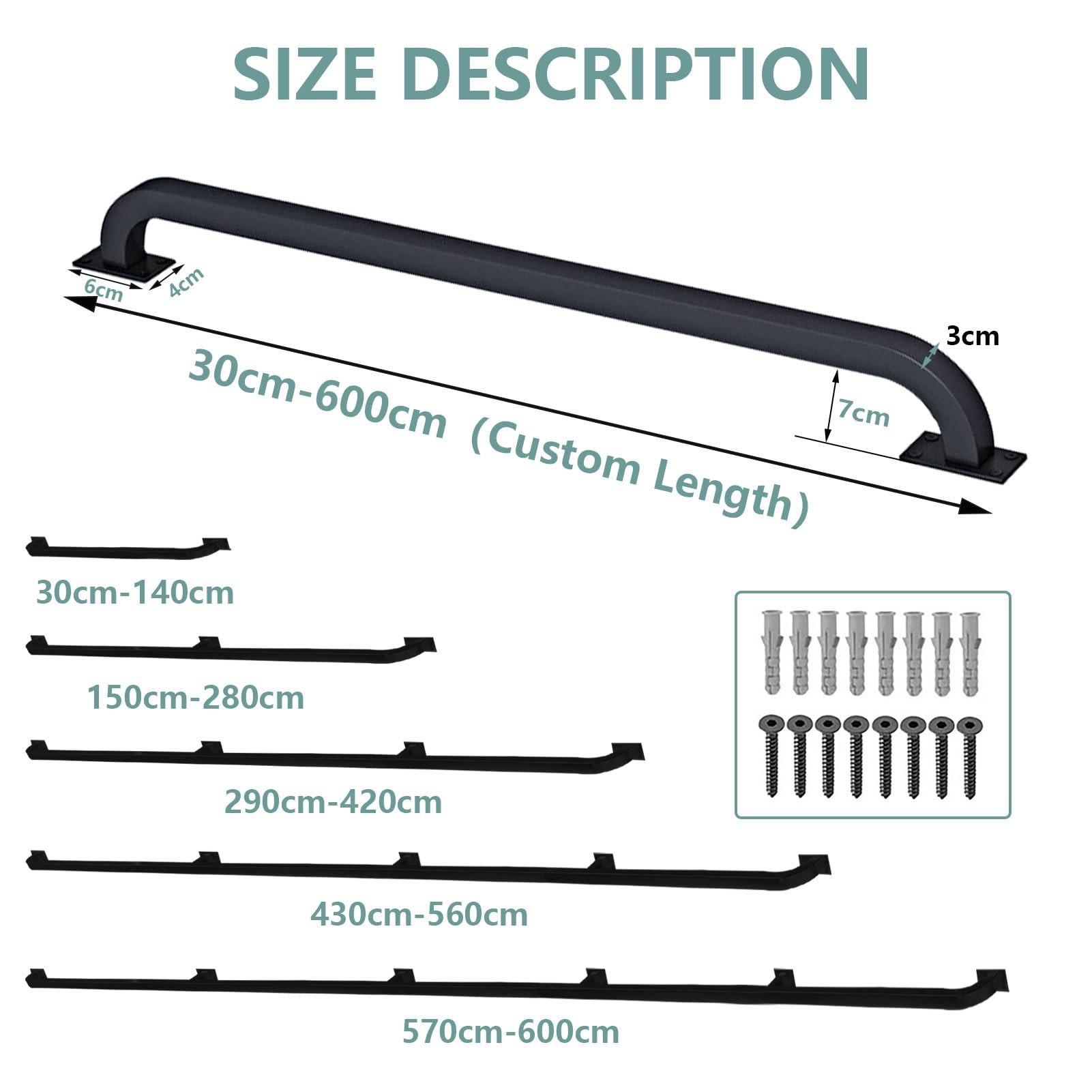 Ringhiera per corrimano per Scale, Ringhiera Antiscivolo per Tubo in Ferro Battuto Nero Montato a Parete per Cortili per Scale Interne ed Esterne, Asta di Supporto di Sicurezza per Corridoio ( Size :