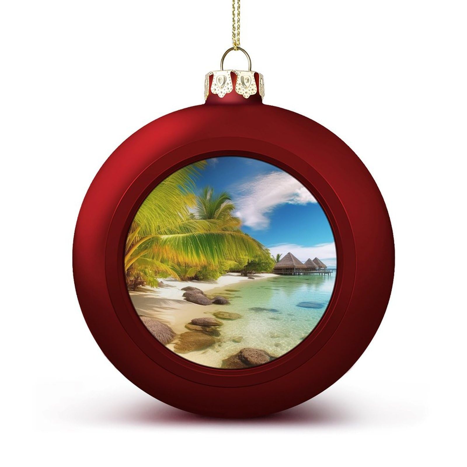 Tropical Beach Scenery Christmas Balls Ornaments for Xmas Christmas Tree 1.6" Hanging Shatterproof Xmas Balls Hanging Decor Pendants for Holiday Party Outdoor Indoor DIY Craft Supplies