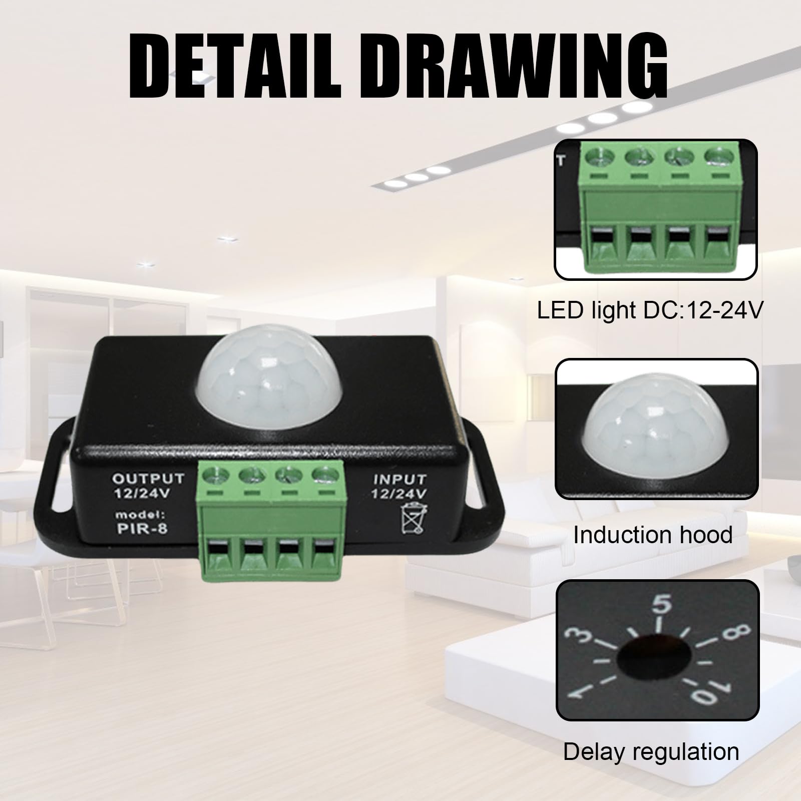3 stuks lichaam infrarood PIR-sensor: DC 12V 24V infrarood sensor schakelaar automatisch, bewegingsmelder buiten bewegingsmelder schakelaar voor LED-strips/lampen, wit
