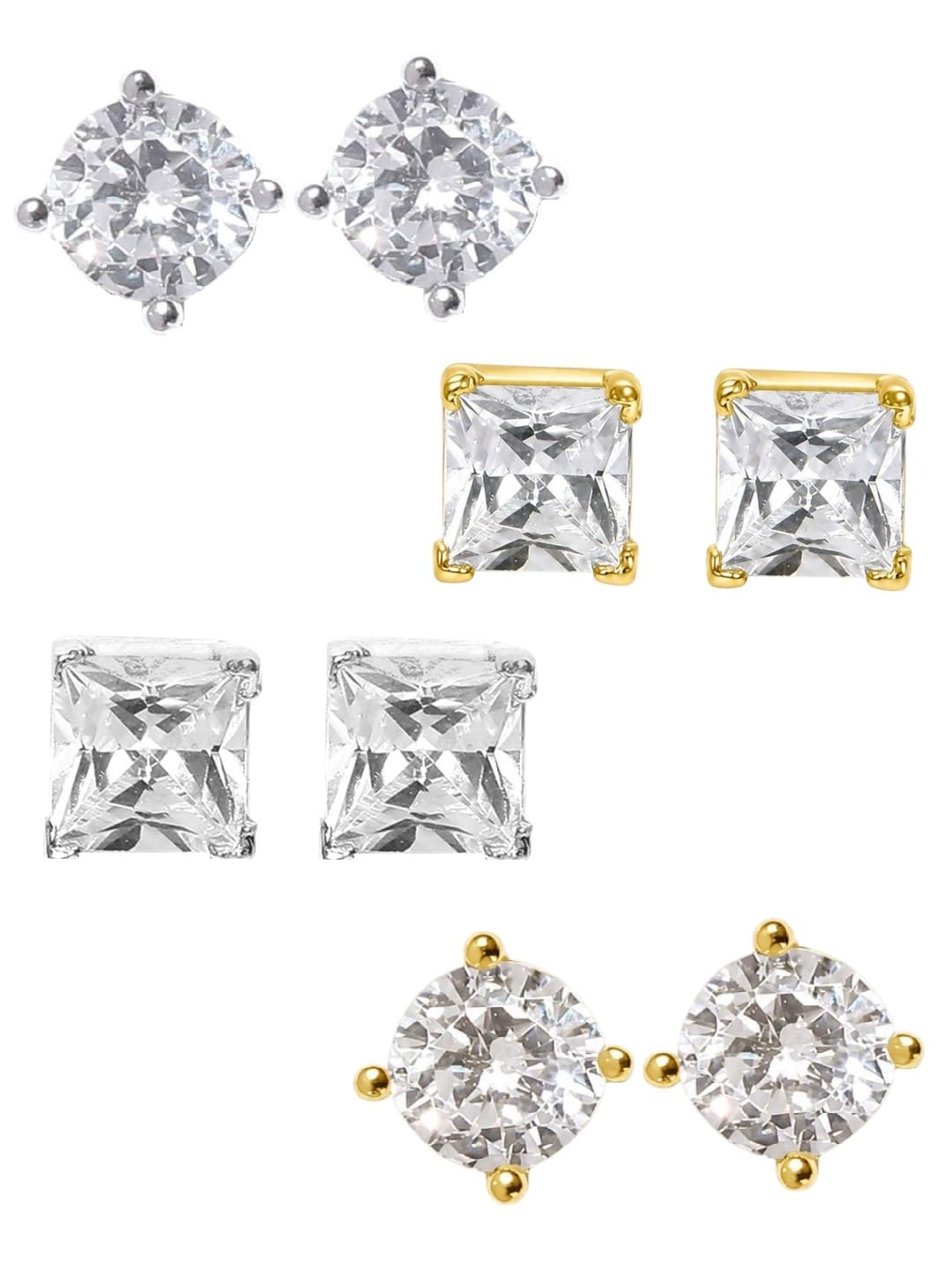 oomph Jewellery Combo of 4 Silver & Gold Stud Earrings For Men Stylish - Solitaire Cubic Zirconia - Small Sqaure & Round Shape-picture-40