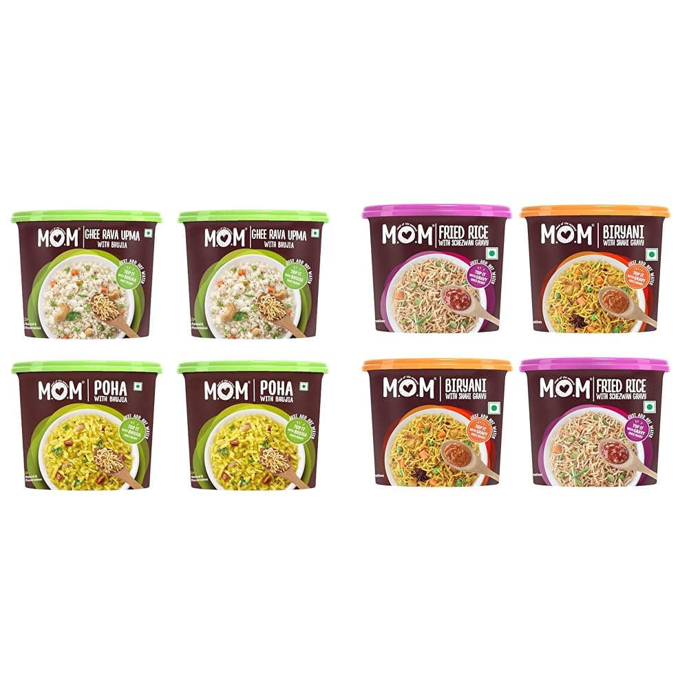 MOM - Meal of the Moment, Breakfast Combo Pack of Poha with Bhujia and Ghee Rava Upma with + MOM - Meal of the Moment, Instant Meals Pack of 2 Veg Biryani with Shahi Gravy, and 2 Fried Rice-image-25