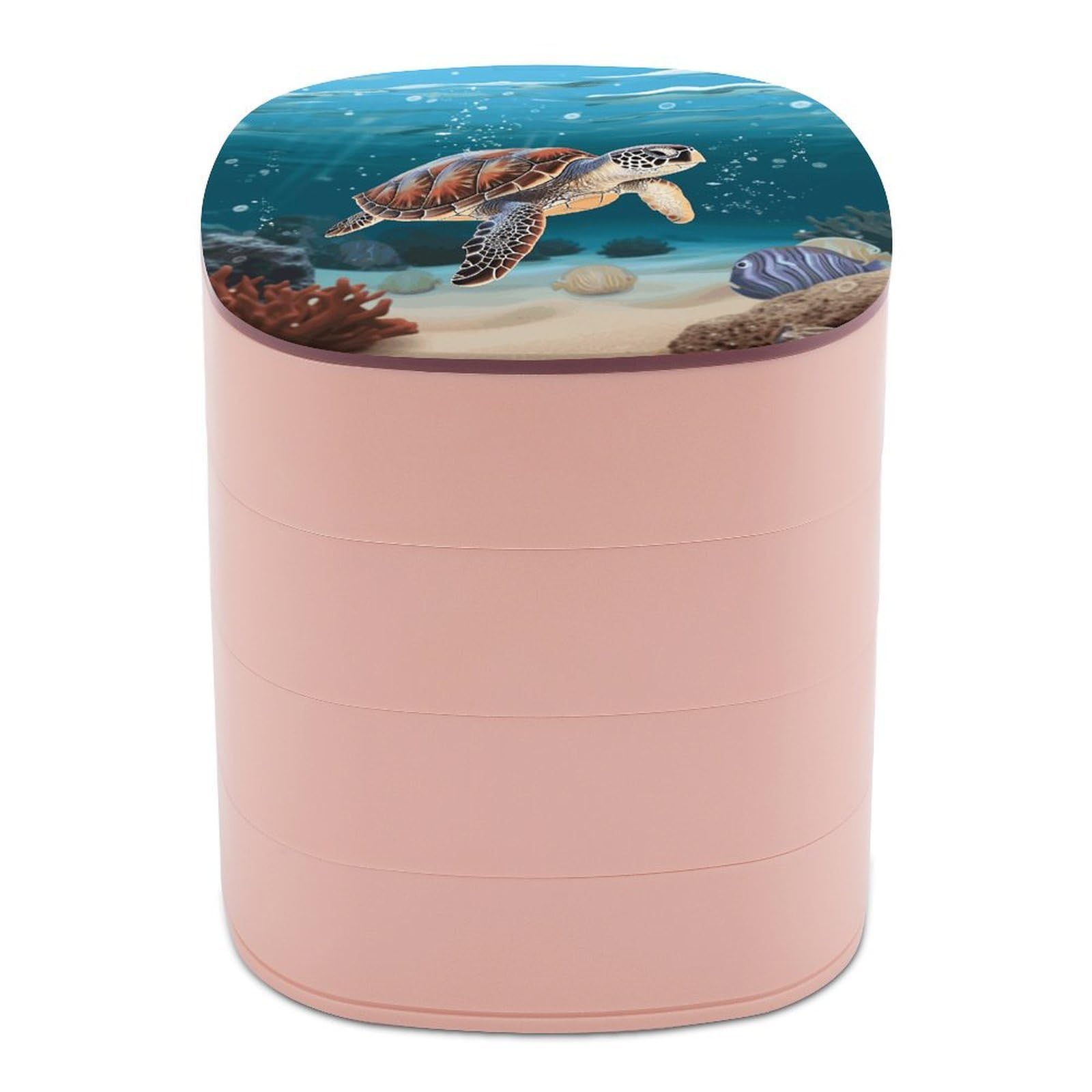 VstaDank Sea Turtle Swimming Jewelry Box 360° Rotatable Jewelry Organizer 4 Layers Jewelry Case with Lid Fashion Portable Earring Holder for Bracelets Rings Bracelets Vanity