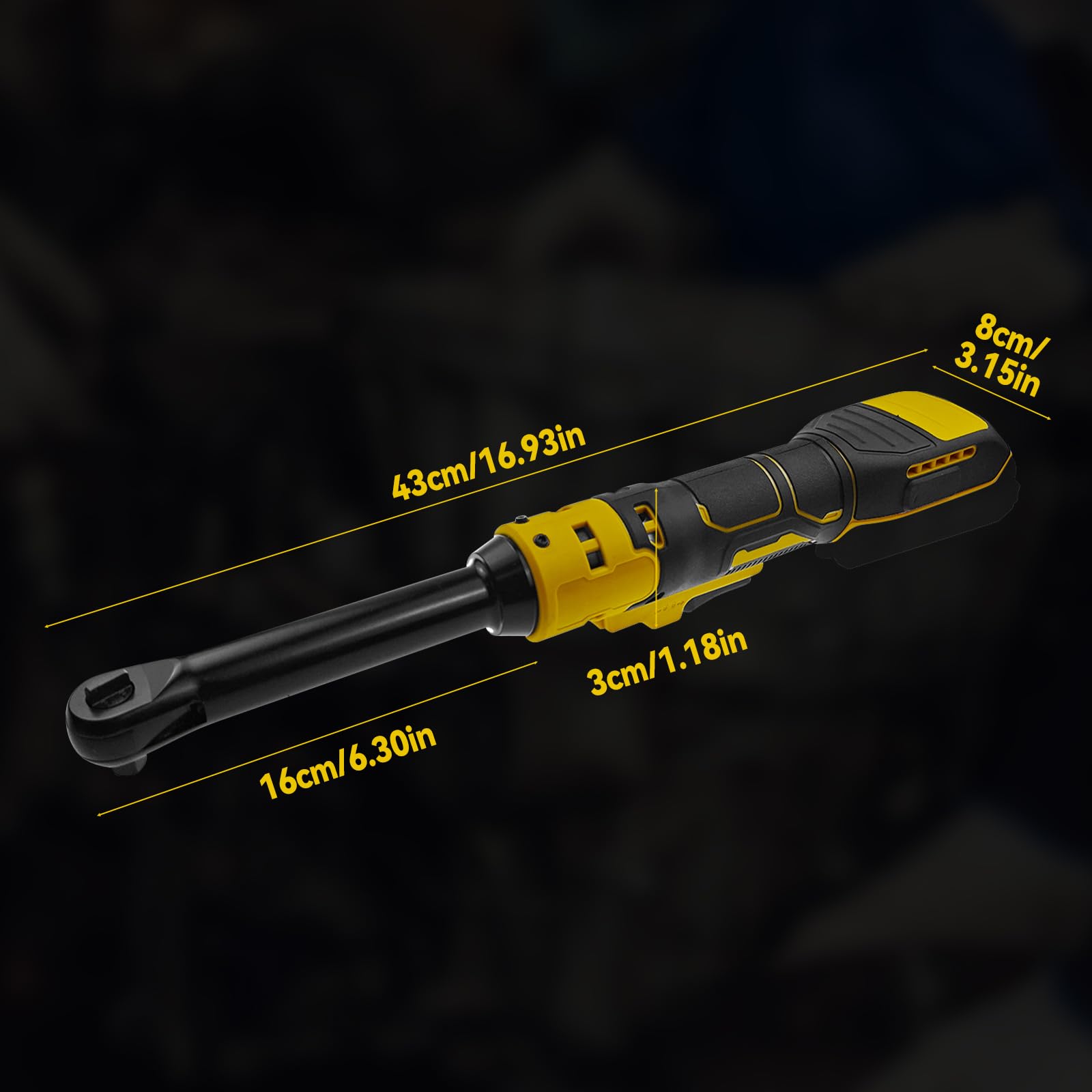 Llave de carraca eléctrica de 3/8" con batería para Dewalt 20 V, accionamiento de barra extendido de 16 cm, con luz LED, 320 rpm, 80 Nm (sin batería)