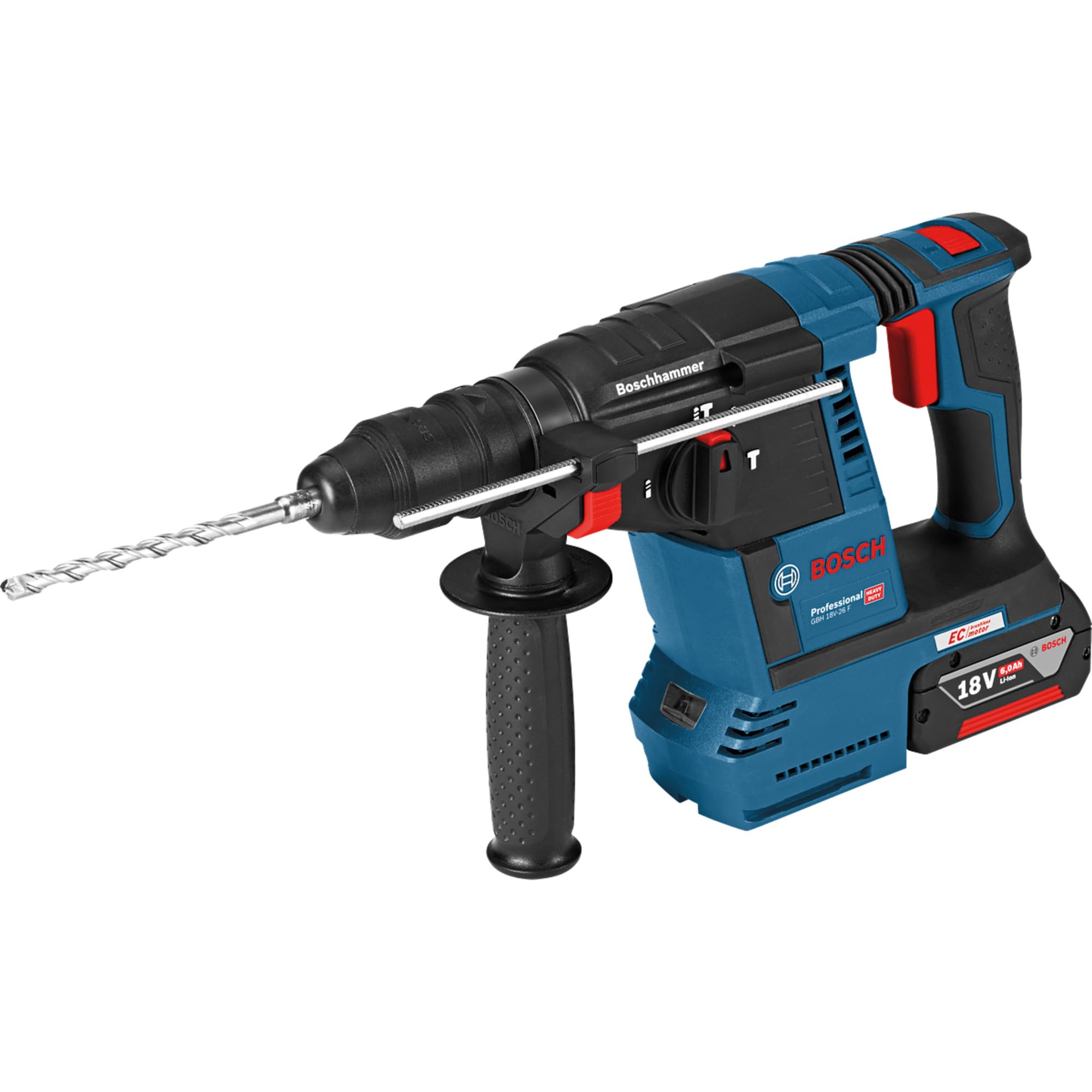 Bosch Professional 18V System perforateur sans-fil GBH 18 V-26 F (avec 2 batteries 5,0Ah, chargeur rapide GAL 1880 CV, butée profondeur 210mm, chiffon, poignée auxiliaire, mandrin automatique, L-BOXX)