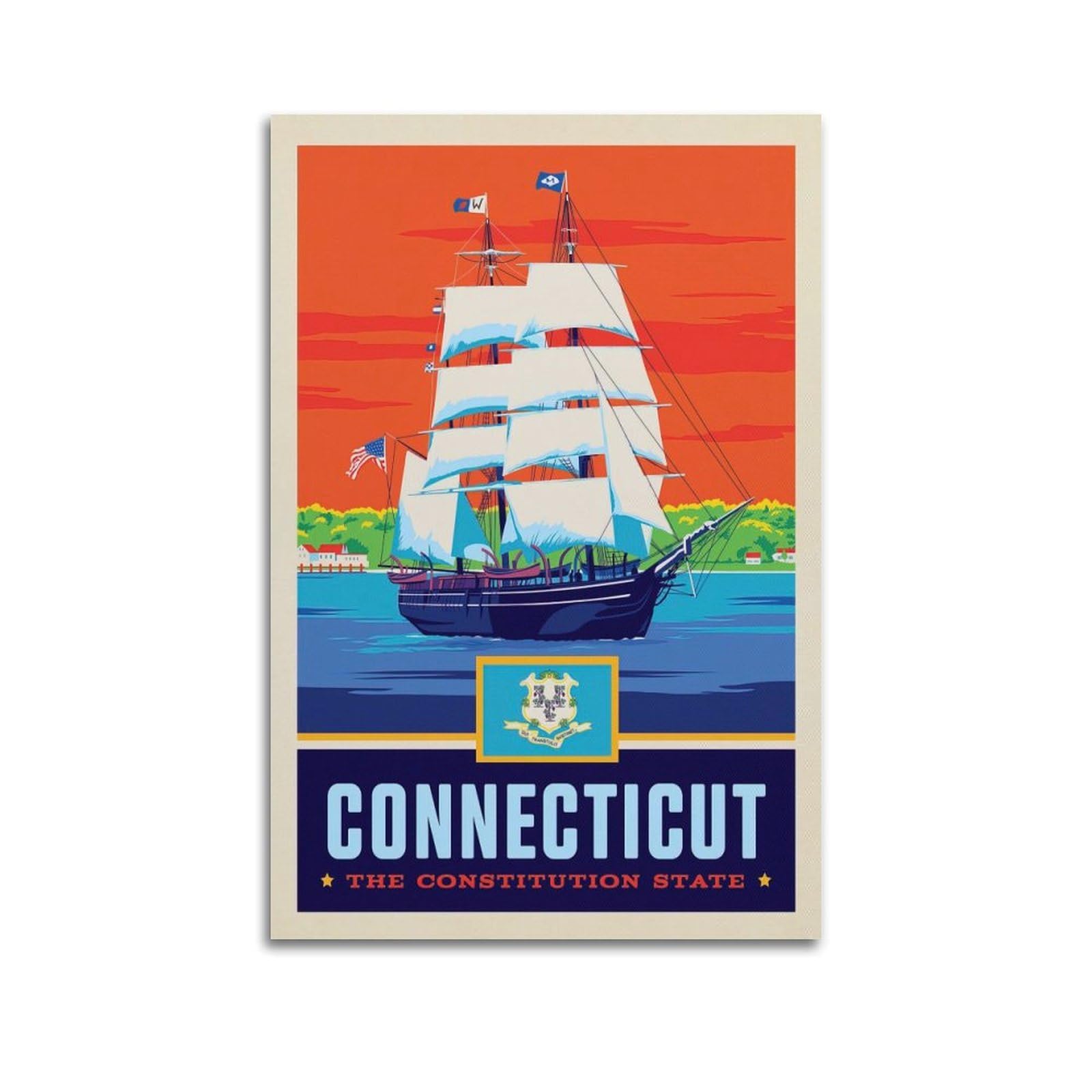 DLJGDS Vintage Travel Posters Connecticut State Pride Decorative Painting Canvas Wall Posters And Modern Family Bedroom Decor 24x36inch(60x90cm)
