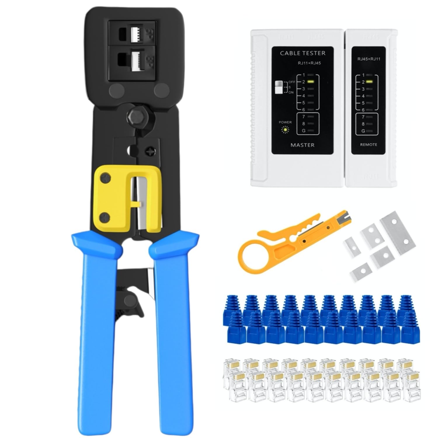 Pass Through RJ45 Crimp Tool, Ratcheting Ethernet Crimping Tool Kit, Ethernet Crimper for RJ45 Pass Through Connector and RJ11/RJ12 connectors