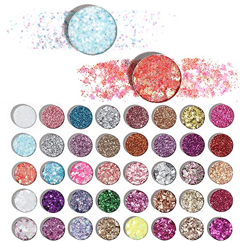 Meicoly Glitter Eyeshadow Palette, 40 Colors Pressed Pigmented Mineral Ultra Shimmer Sequined Face Paint Glitter Palette, Self Adhesive Glitter Glue Pallete Eye Shadow Make Up Pallets For Women #TOP2