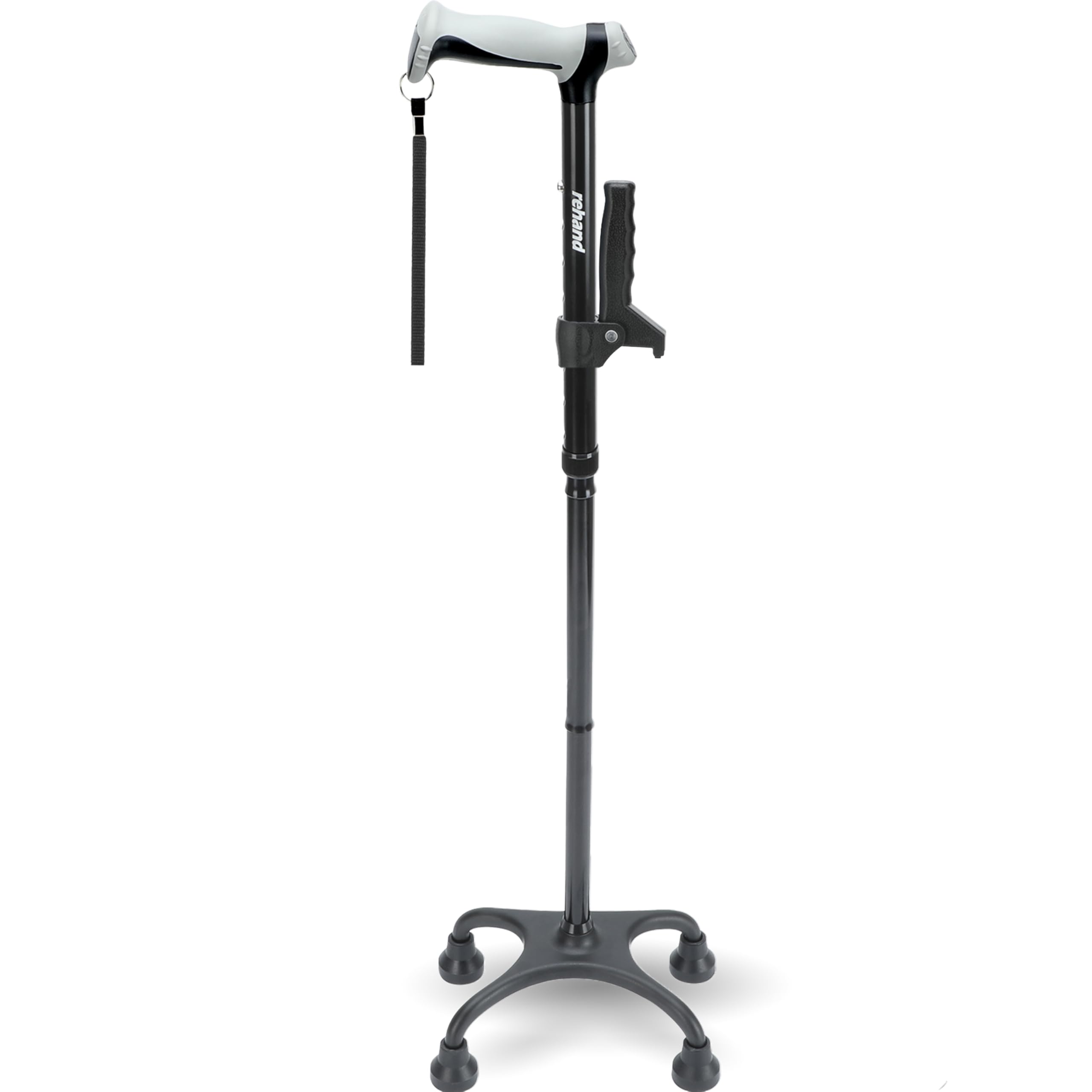 Rehand Quad Cane, Walking Cane with Ergonomic Handle Ever and Graceful 4-Pronged Base for Extra Stability, Adjustable Walking Sticks for Right or Left Handed Men & Women and Seniors