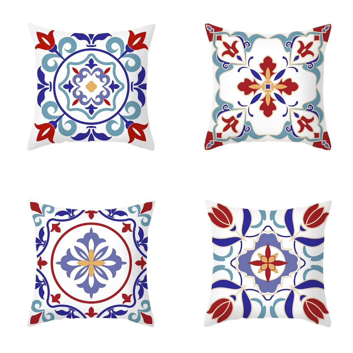 Chenlane Silk Pillow Covers Living Room Sofa Cushion And Washable Ethnic Retro Pattern, For Couch Luxury Home Decor 45x45 cm, 4Pcs