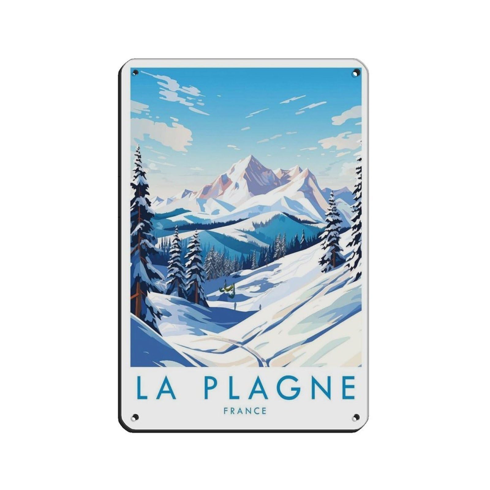 La Plagne Travel Poster, France, Travel Decor Retro Poster Metal Tin Sign Chic Art Retro Iron Painting Bar People Cave Cafe Family Garage Poster Wall Decoration 8x12inch(20x30cm)