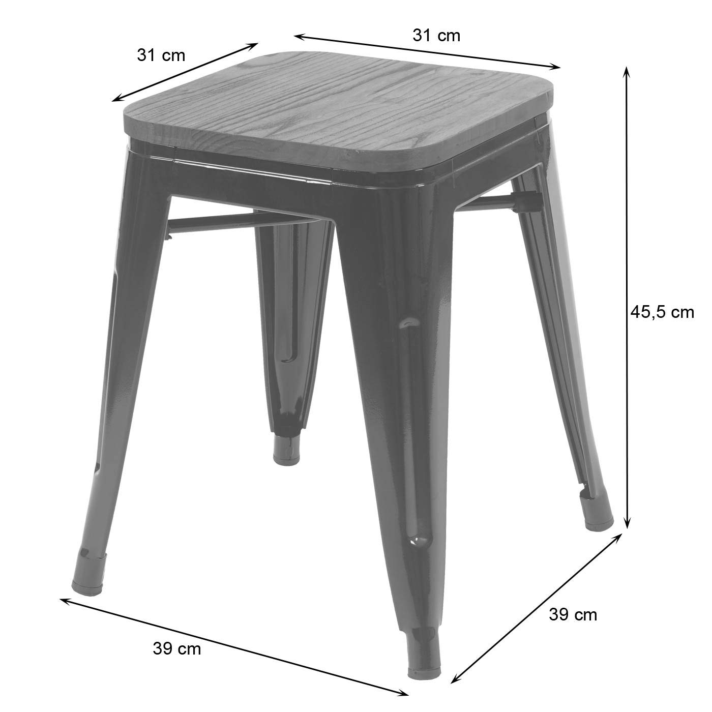 2X Tabouret HWC-A73, avec siège en Bois, métal, Style Industriel - Blanc