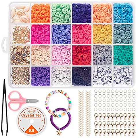 AKARUED 4500pcs Polymer Clay Beads Kit: 6mm Clay Flat Beads Round Clay Bead with Letter Beads 18 Colors Heishi Beads for Jewelry Making Bracelet Necklace Earring Ring Keyrings DIY Craft Kits for Kids Cover