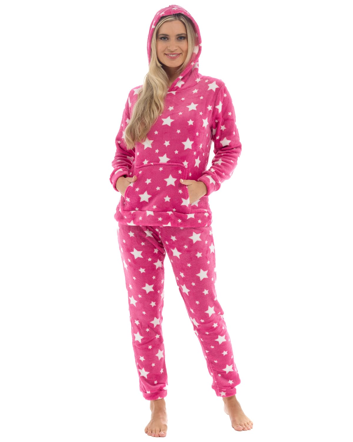 Slumber Hut Women's Star Print (Hooded) - Pink Star Print Hooded Lounge Set Ln1745 Pink 8-10