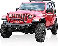 Vista 9 de JROAD Compatible con Jeep Wrangler, parachoques delantero con luces LED, 2 anillos en D, placa de cabrestante, 2018-2025JL y JLU (2/4 puertas)