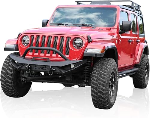 Miniatura 9 de JROAD Compatible con Jeep Wrangler, parachoques delantero con luces LED, 2 anillos en D, placa de cabrestante, 2018-2025JL y JLU (24 puertas) de