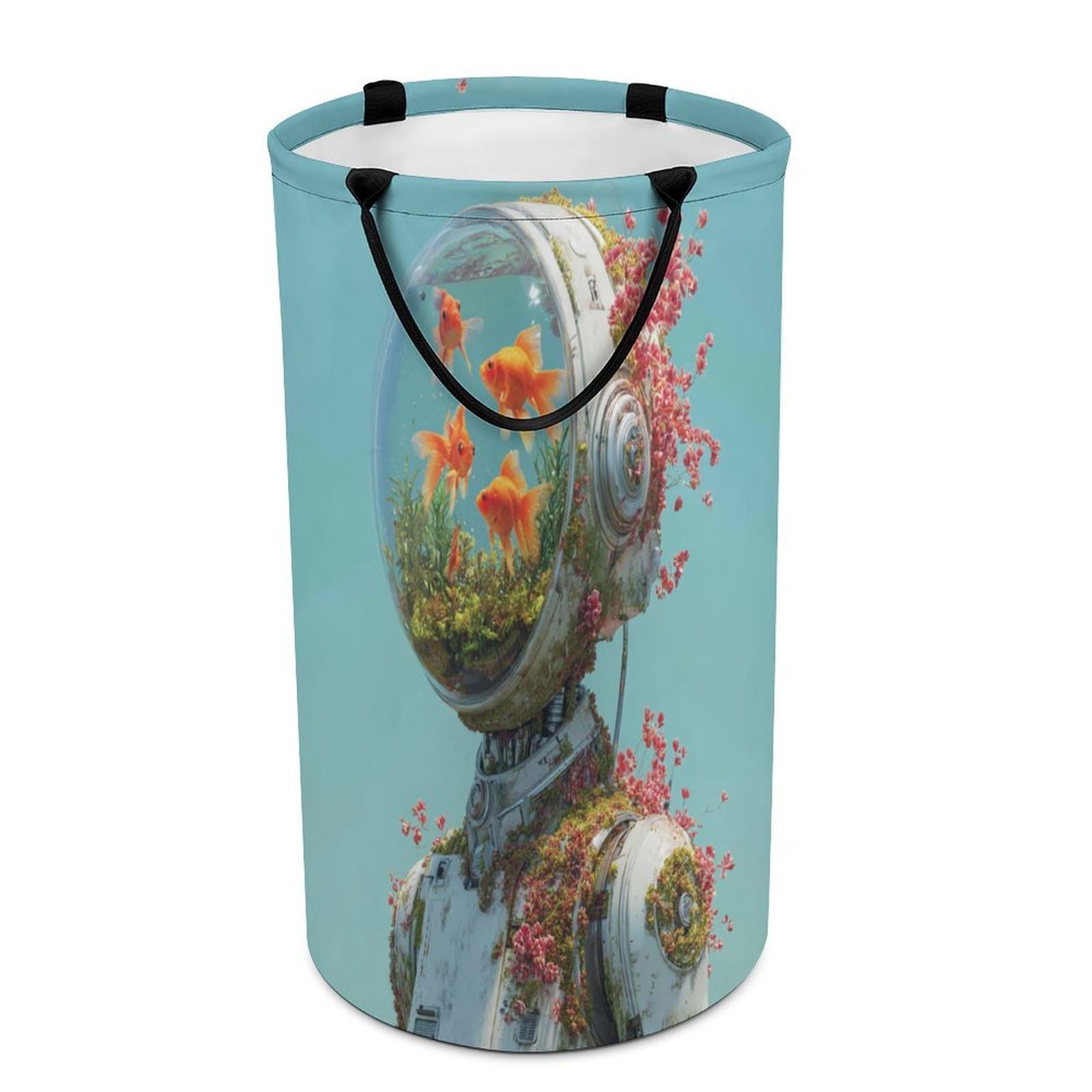 LUYYSKY Fantasy Cool Funny Astronaut Collapsible Dirty Clothes Basket, Classic Vintage Robot Animal Goldfish Plant Flowers Portable Clothes Storage Laundry Basket-40 CM Dia, 69 CM High