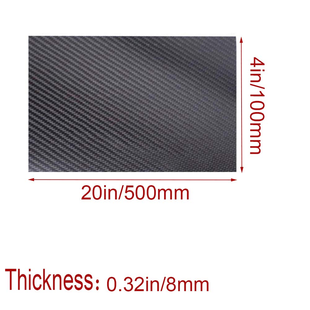 Karbon, Kohlefaserplatten, Plattenbrett, 3K-Platte, starres Laminat, Roboter, Drohnenmodelle, Köper, matt, zuschneidbar, 500 mm x 100 mm(Thickness8mm)