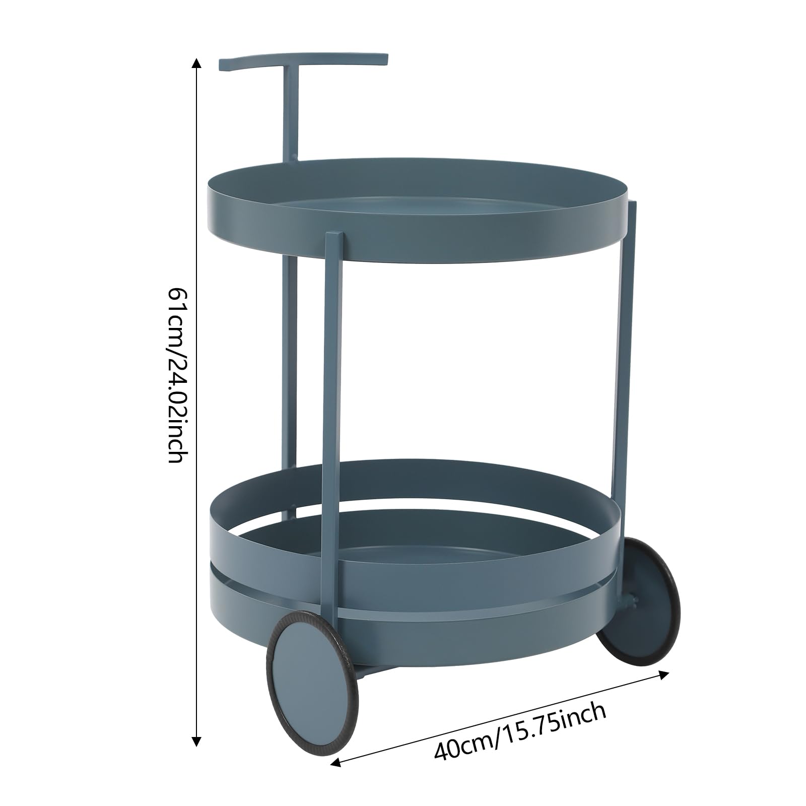 Carrello da cucina a 2 ripiani, in metallo, con ruote, carrello rotondo e multiuso per soggiorno, sala da pranzo, cucina, ufficio, camera da letto, 40 x 40 x 61 cm