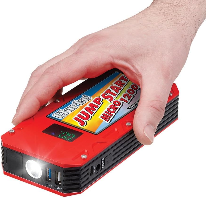 Clarke JSM1200 Multi-Purpose 1200A Lithium Polymer Jumpstarter with USB Outputs & LED Light, Awarded 2024 Best Overall by WhatCar