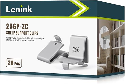 Lenink 28 Piece 256P-ZC Adjustable Pilaster Shelf Clip Shelving Brackets Clips for Metal and Wood Shelving