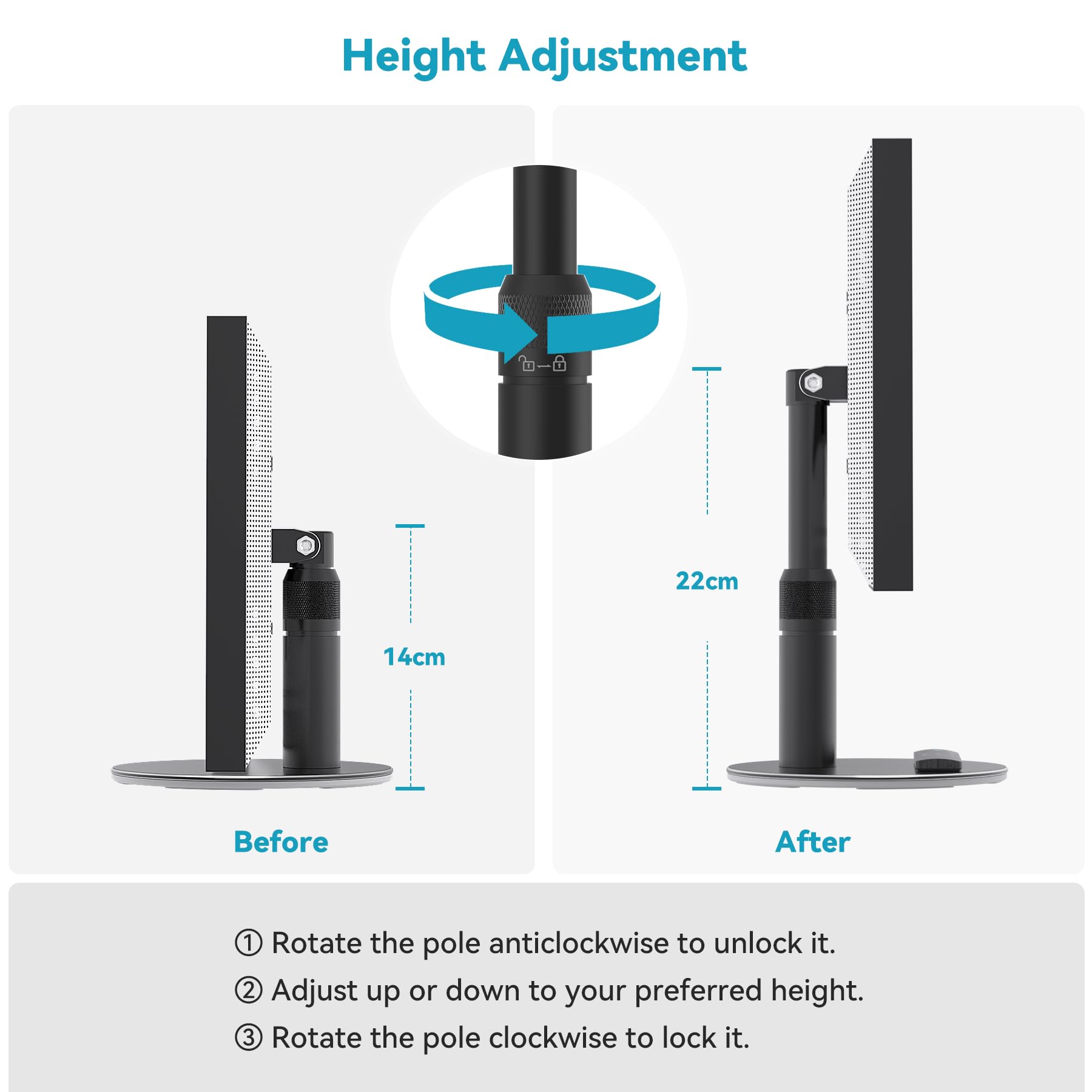 Supporto rotante di alta qualità per spettacolo 15/21, nero, altezza regolabile, base non scivolosa per cucina/Living Room/Foyer, Sturdy & Durable Construction, Easy Switch Device in ritratto e