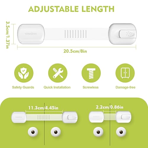 Miniatura 5 de Paquete de 6 cerraduras de correa de seguridad ajustables para niños, cerraduras de seguridad para cajones de gabinete a prueba de bebés, cerraduras