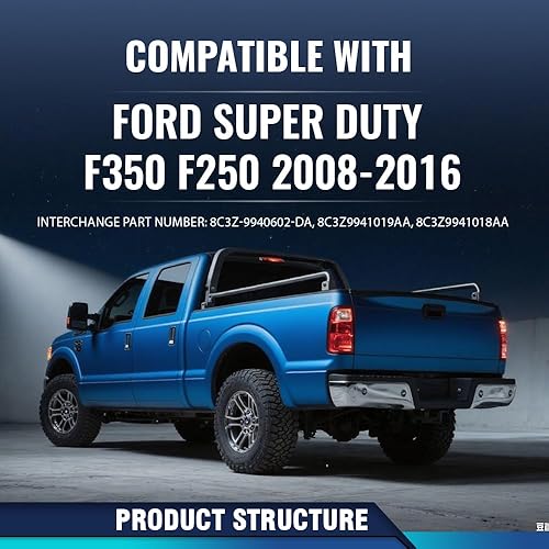 Miniatura 2 de PIT66 Moldura para portón trasero, compatible con Ford Super Duty F350 F250 2008-2016 8C3Z-9940602-DA, 8C3Z9941019AA, 8C3Z9941018AA, 3 piezas,