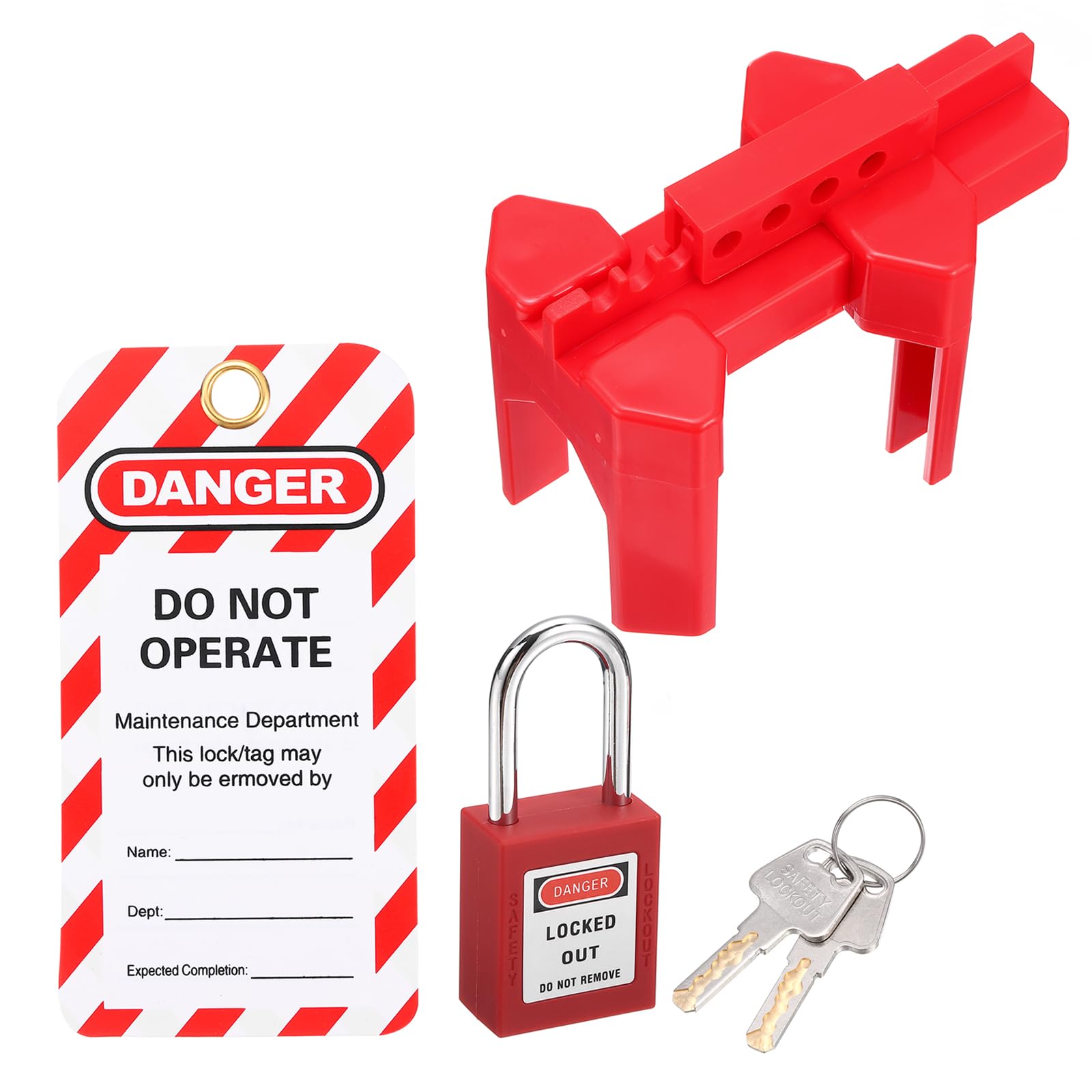 PATIKIL Ball Valve Lockout, Ball Valve Lockout Device Outdoor Faucet Lock Safety Lock for 1" to 2-1/2" Diameter Valve Handles with Lock and Tag, Red