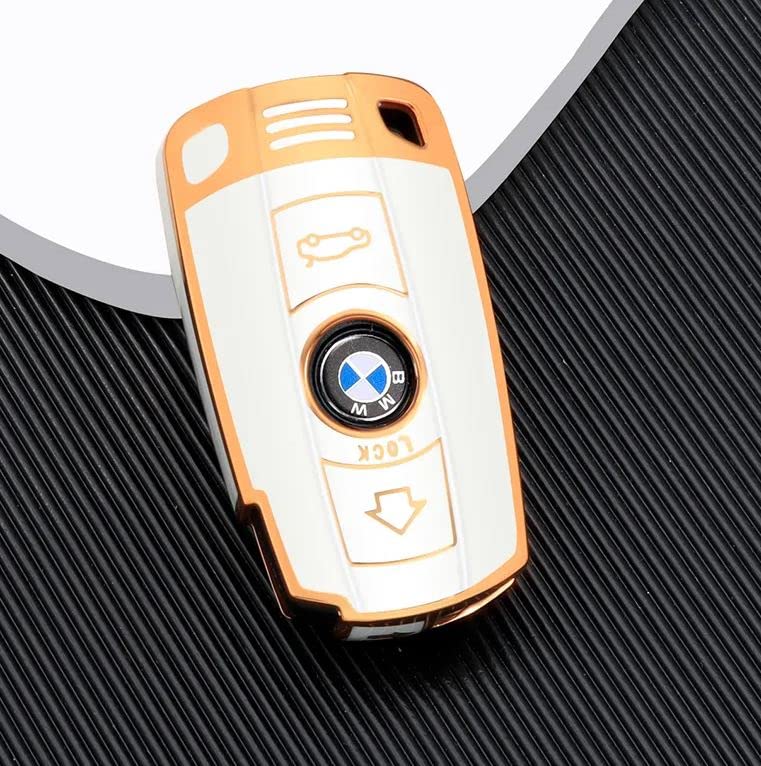 StyleC Remote Key Cover Compatible with BMW 1 3 5 SERIES X1 X3 X5 X6 E60 E90 E70 Z4 TPU Case Key Fob Keyless Remote Control Smart A (White Gold)