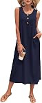 MISFAY Robe d'été pour femmes Sans manches Casual Beach Longue Une ligne Robe de soleil avec poches