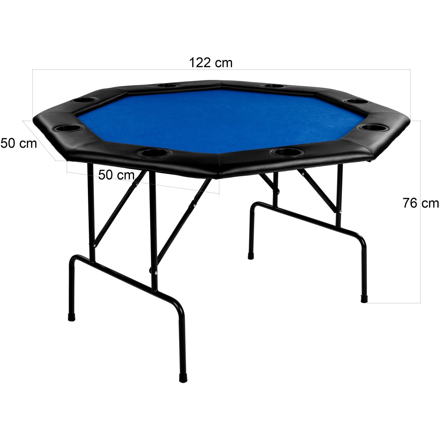 GAMES PLANET Faltbarer Pokertisch Flush 120x120 cm achteckig MDF gepolsterte Armauflage 8 Getränkehalter