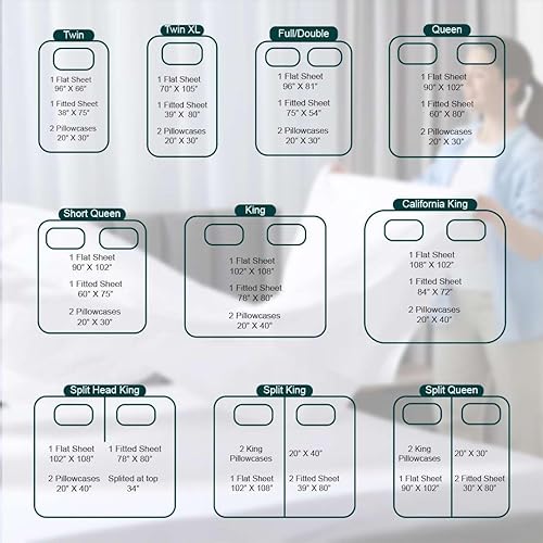 Miniatura 9 de NON Sticky cotton Juego de sábanas King de 4 piezas, 100% algodón de fibra larga, sábanas de lujo de enfriamiento suave, bolsillo profundo para