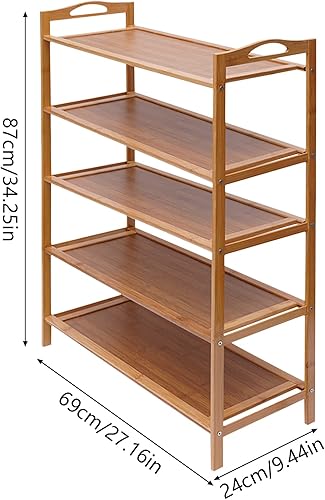 Miniatura 3 de Zapatero de bambú de 5 niveles con altura ajustable, estante de zapatos de entrada para entradas, salas de estar, dormitorios, balcones