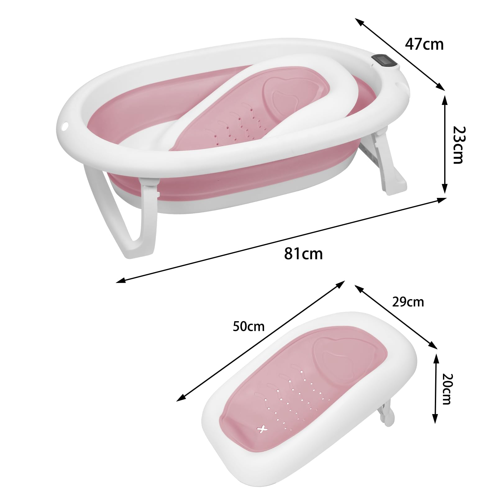Bañera para bebés con soporte, ergonómica para bebés, con soporte, cierre compacto, organizador para padres, hasta 10 kg, Style 1, 85 x 47 x 85 cm, rosa