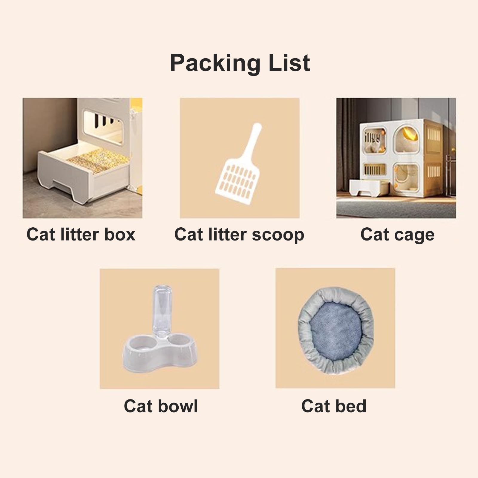 Jaula para Gatos con Ruedas, Jaulas para Gatos de Interior con Caja de Arena, Casa para Gatos de Interior, Recinto para Gatos de 2 Niveles para Bricolaje, para 1-2 Gatos