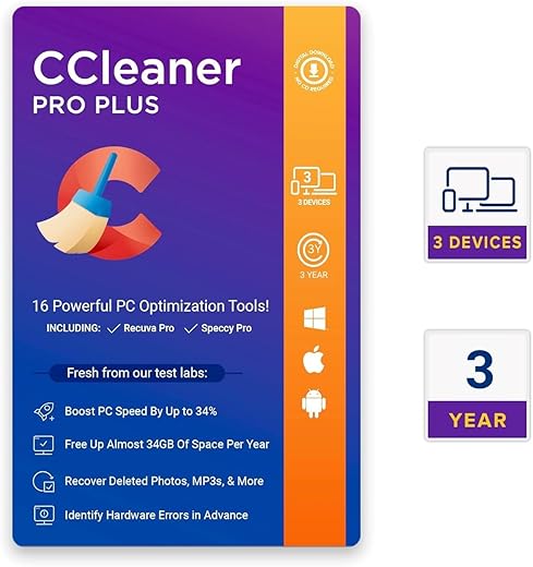 CCleaner Professional Plus| 3 Devices 3 Years | Windows PC, Mac & Android | Boost your device performance | Email Delivery in 2 hours.