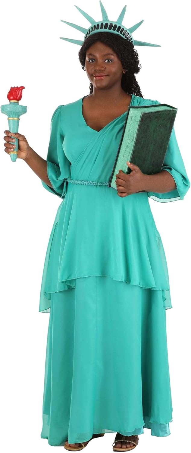 Plus Size Statue of Liberty Costume | Womens Lady Liberty Green Independence Day Party & Parade Outfit with Torch