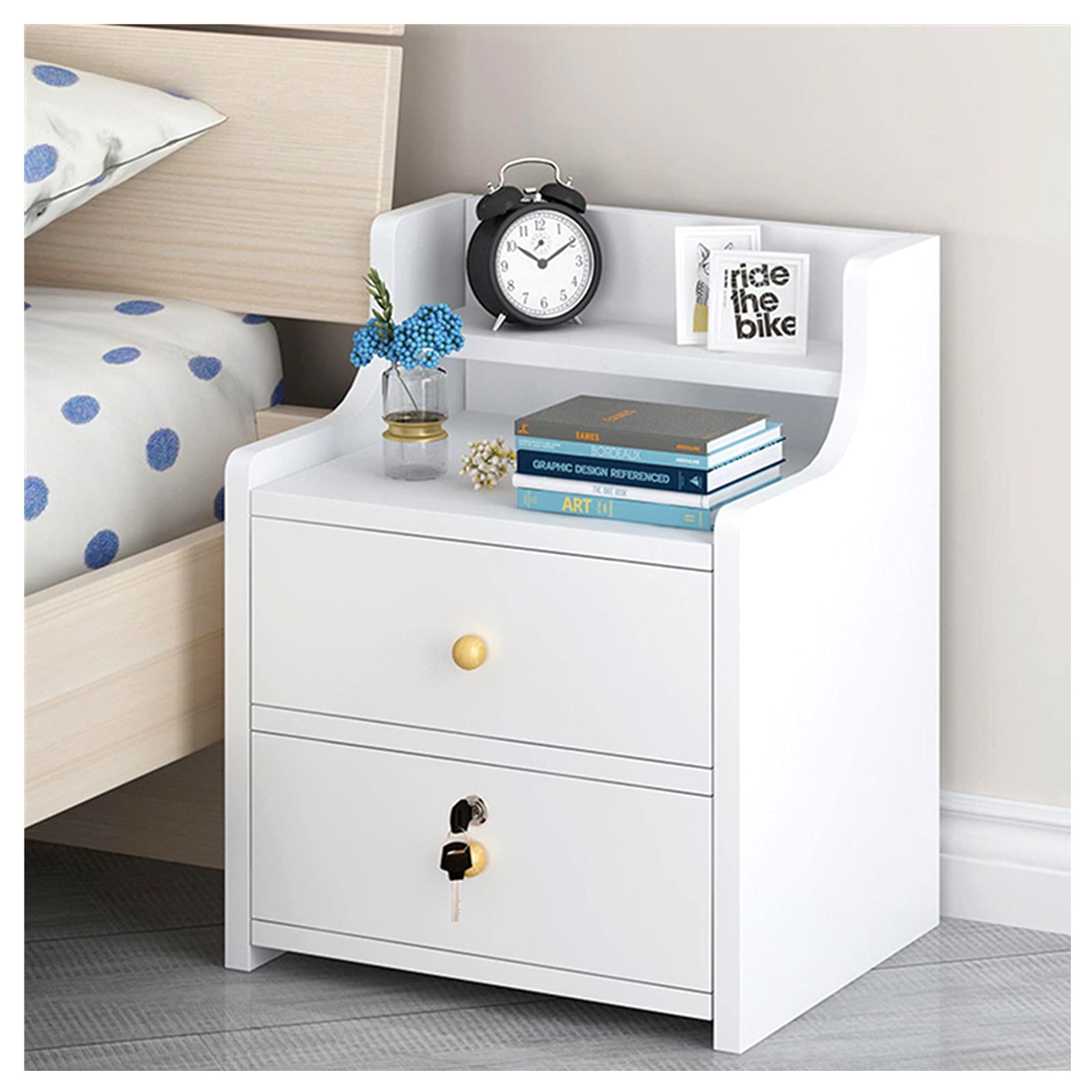 Buy Bedside Table with 2 Drawers,Modern End Tables with Lock Table for Bedroom