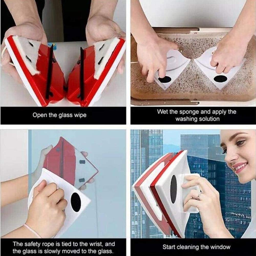 Limpiador de ventanas magnéticas, herramienta de limpieza de ventanas, limpiador de ventanas magnéticas de doble cara, limpiador de doble cara de ventana con 2 largas cuerdas anti-caídas for altas