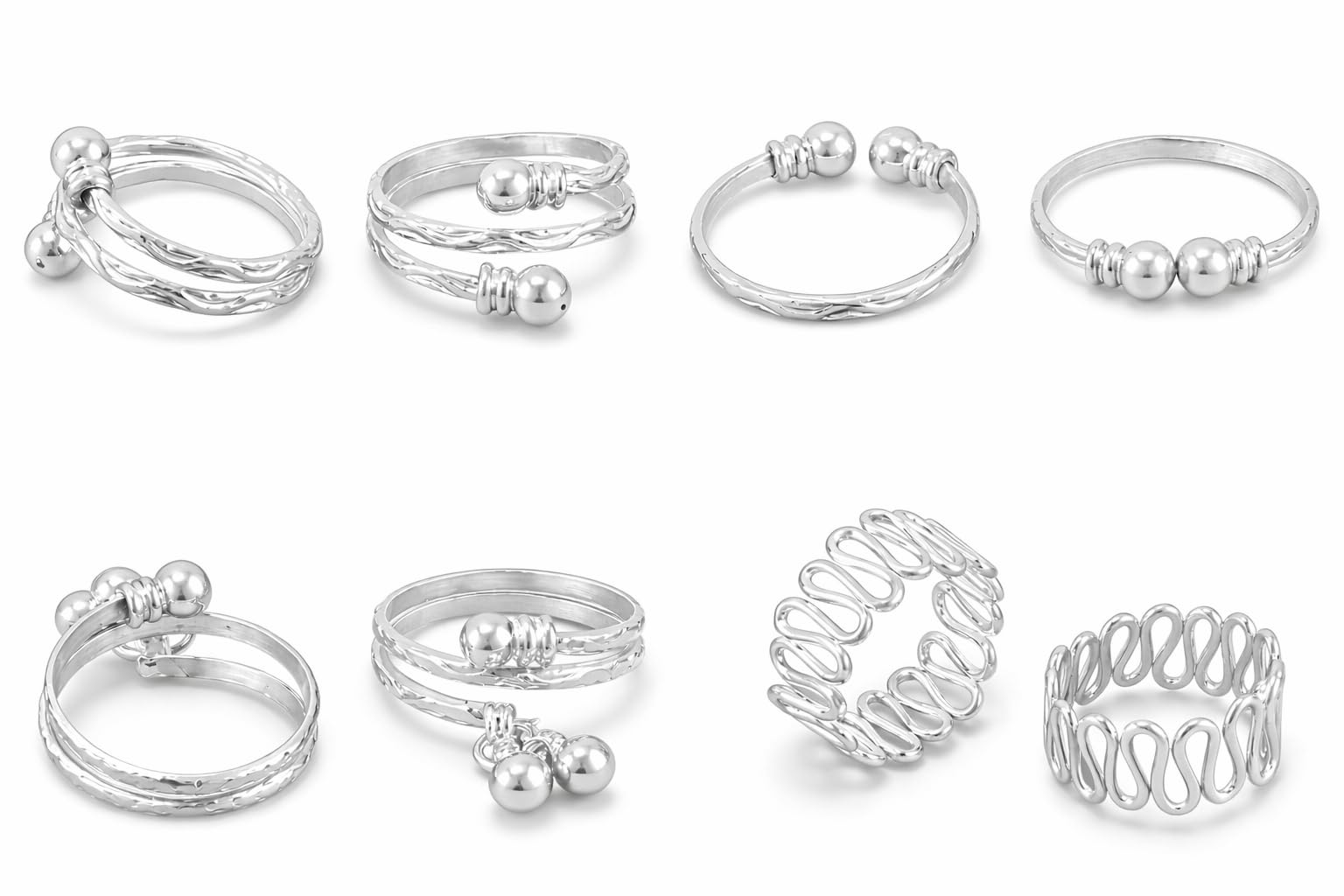 Toe Ring Adjustable Fidget Rings Set of 8 for Women, Silver Tone-picture-13